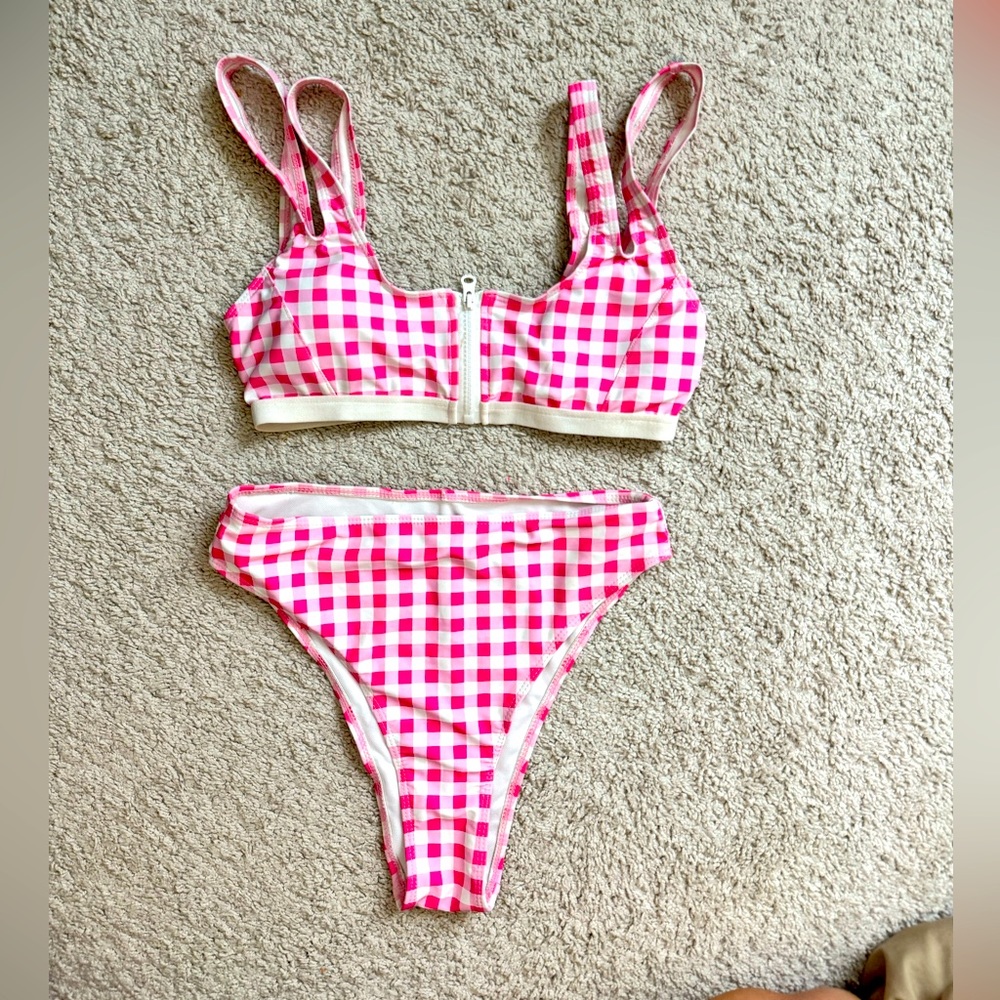 Pink and white checkered two piece